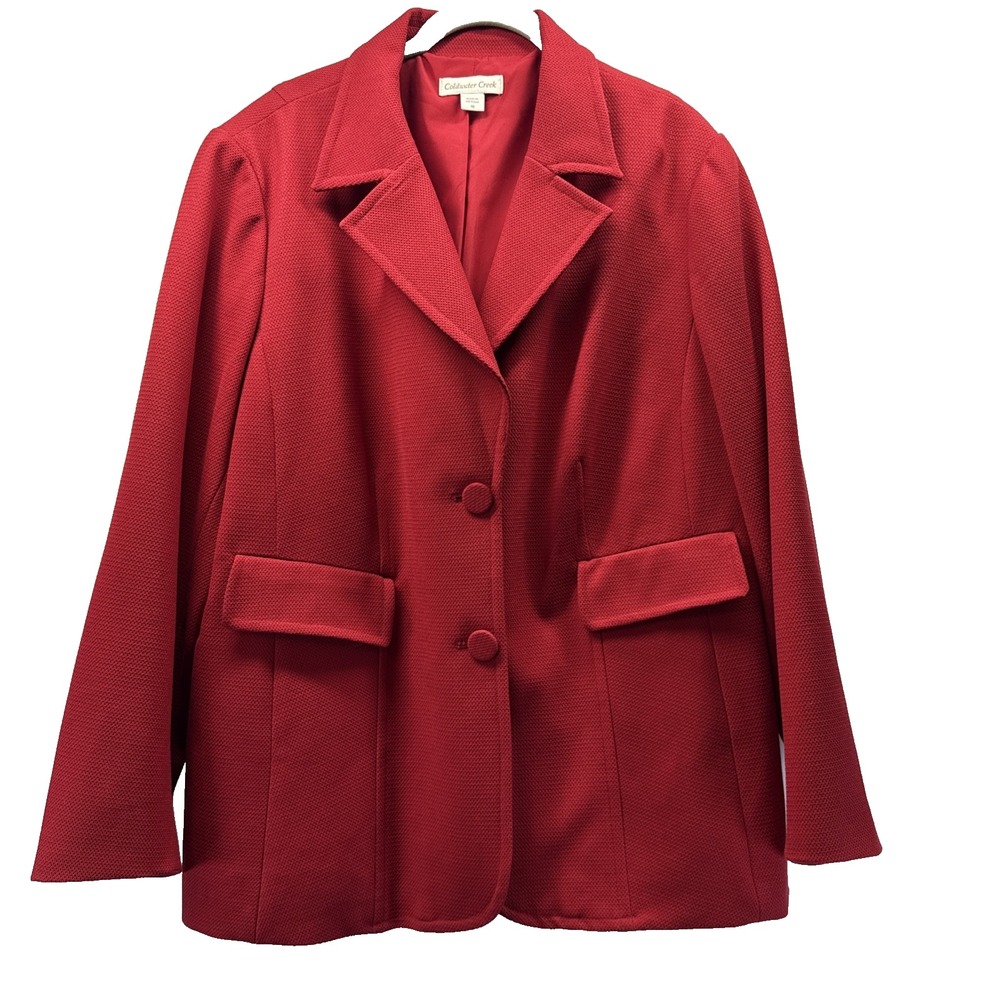 Coldwater Creek Women's Jacket Blazer Size 18 Solid Red Long Sleeves Pockets